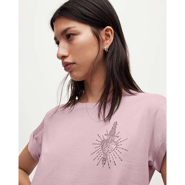 Allsaints Australia Womens Anna Hotfix Diamante T-Shirt Orchid Pink AU21-706